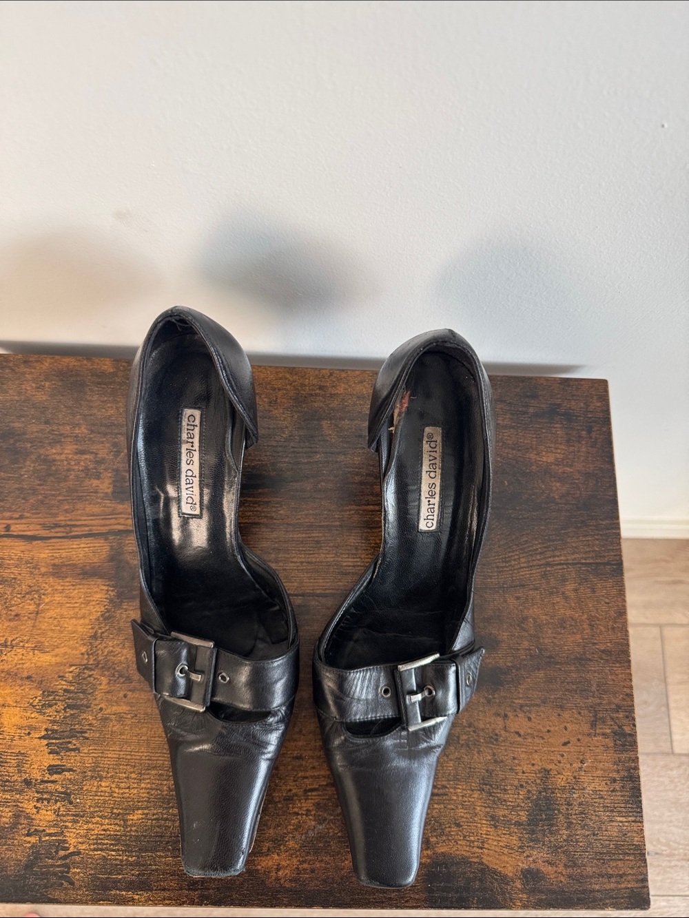 Charles David Black Square/Pointed Buckle Pumps - Picture 6 of 12